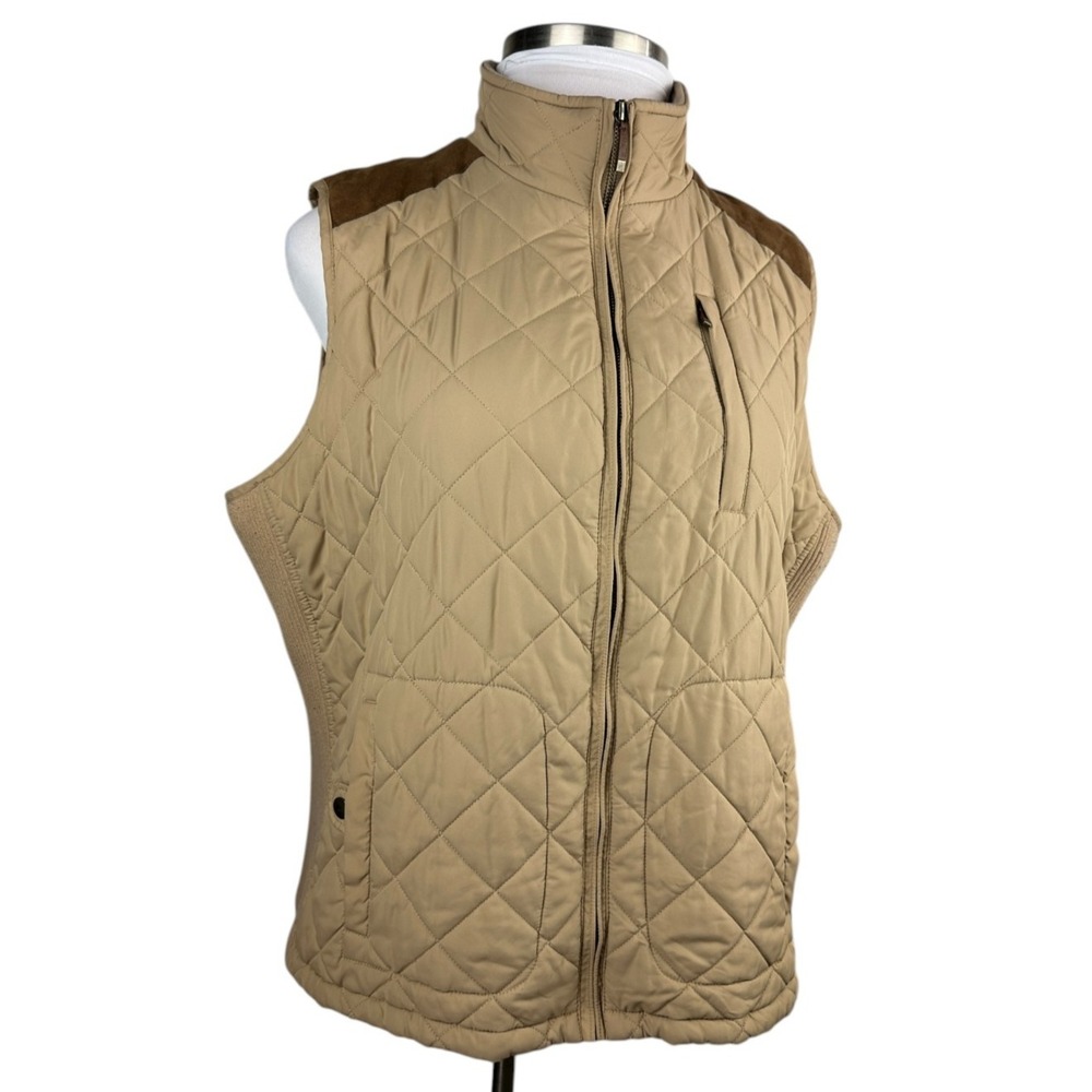 Lauren Ralph Lauren Quilted Vest Tan Zip Ribbed Sides Puffer Womens Plus Size 2X - Picture 4 of 16